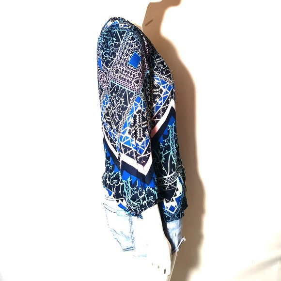 Anthropologie Leifsdottir Blue Geometric Print 100% Silk Blouse Size 2 Summer - Picture 2 of 10